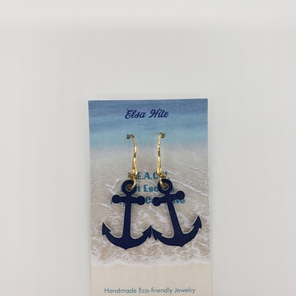 1993- Anchor Wood Hand Painted Nautical Earrings Handmade NWT - Picture 3 of 3